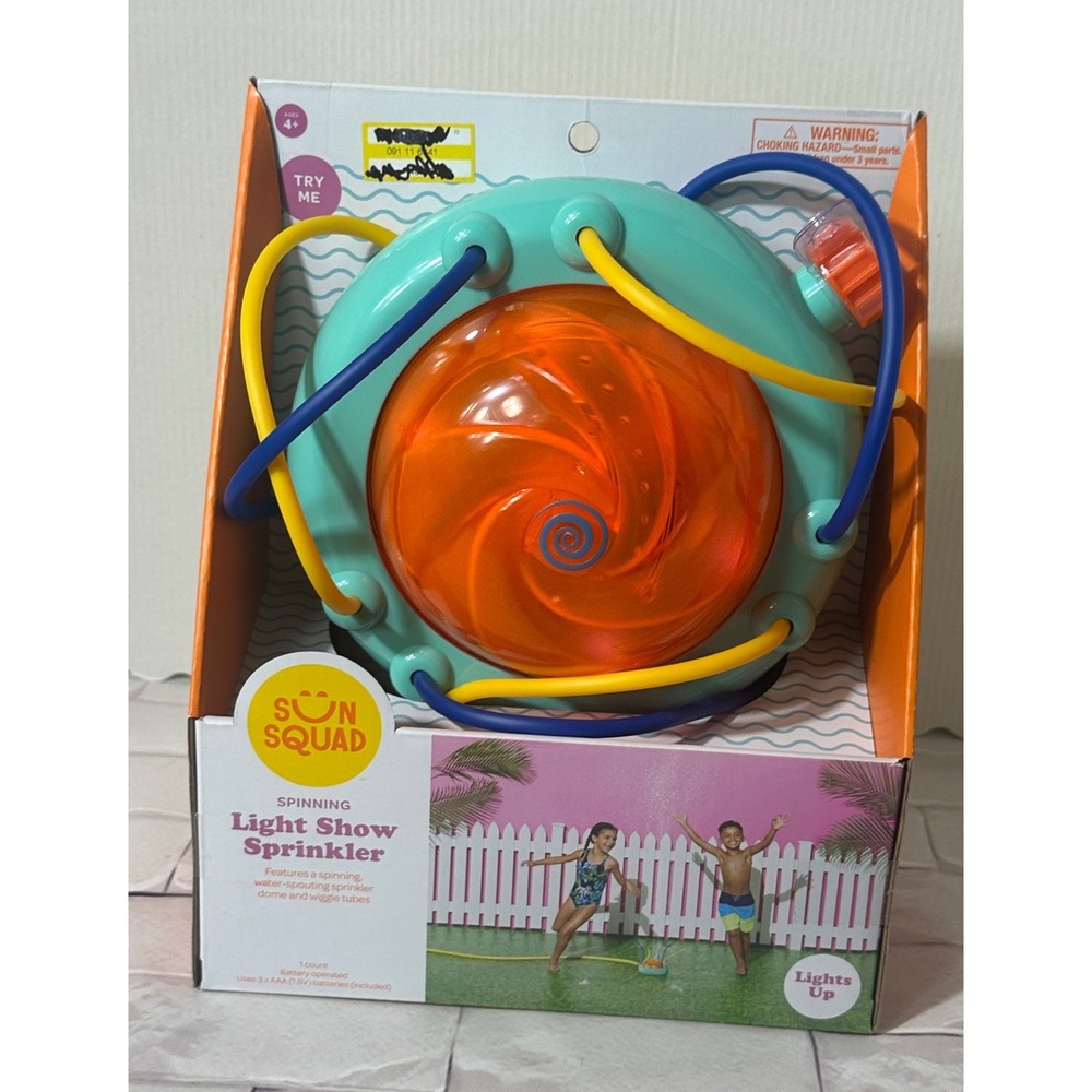 Sun‎ Squad Spinning Light Show Sprinkler Teal Orange Kids Outdoor Water Toy NEW